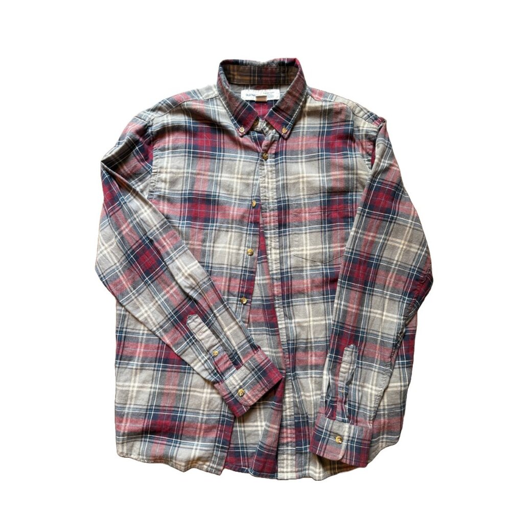 Old Navy Button Down Shirt Men's Medium Purple Plaid Flannel Collared, Size med